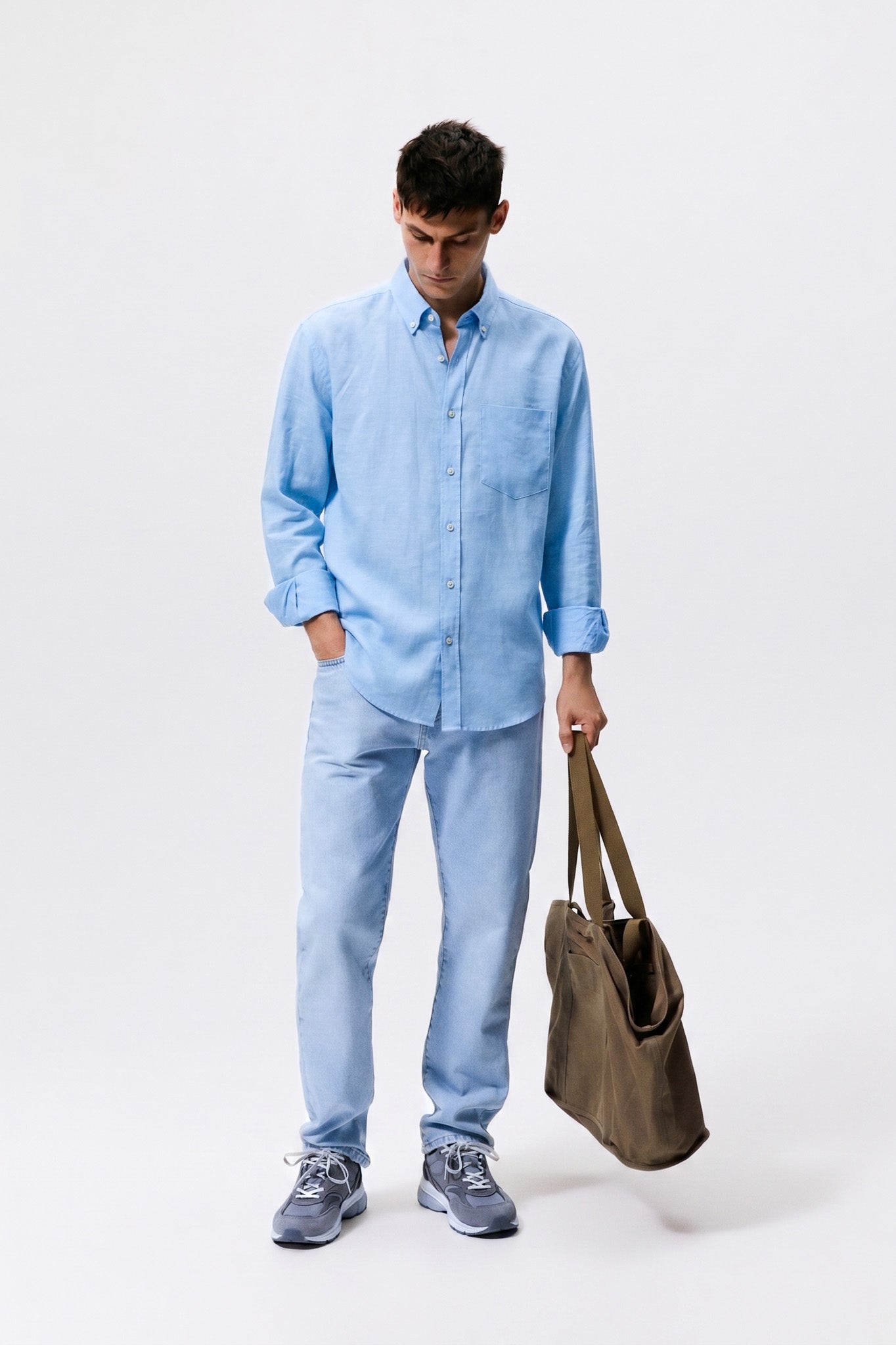 Ice Blue Cotton Linen Casual Shirt