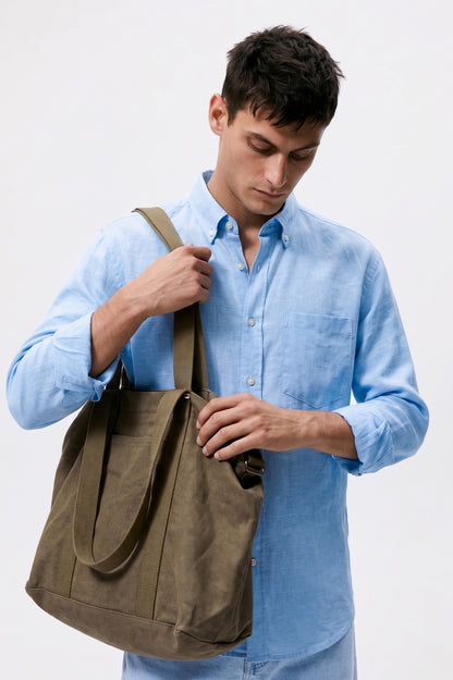 Ice Blue Cotton Linen Casual Shirt