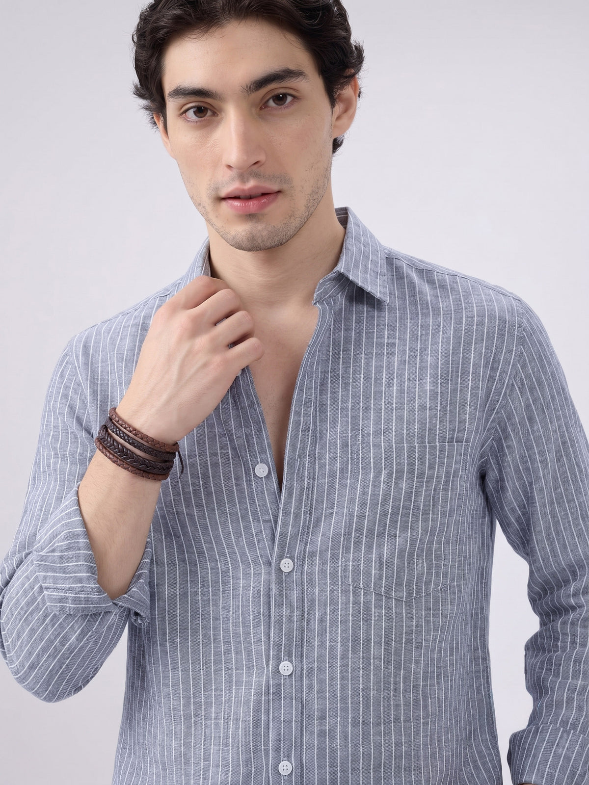 Men’s Blue Casual Shirt | Vertical Stripe Pattern | Regular Fit Full Sleeve Shirt with Chest PockeT
