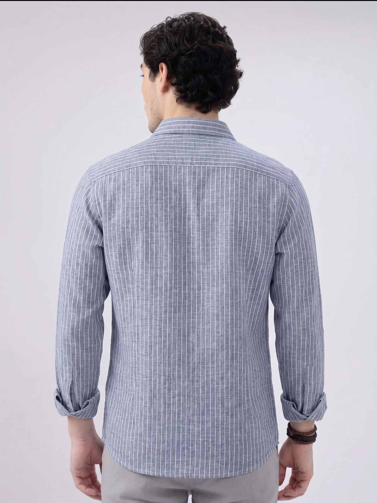 Men’s Blue Casual Shirt | Vertical Stripe Pattern | Regular Fit Full Sleeve Shirt with Chest PockeT
