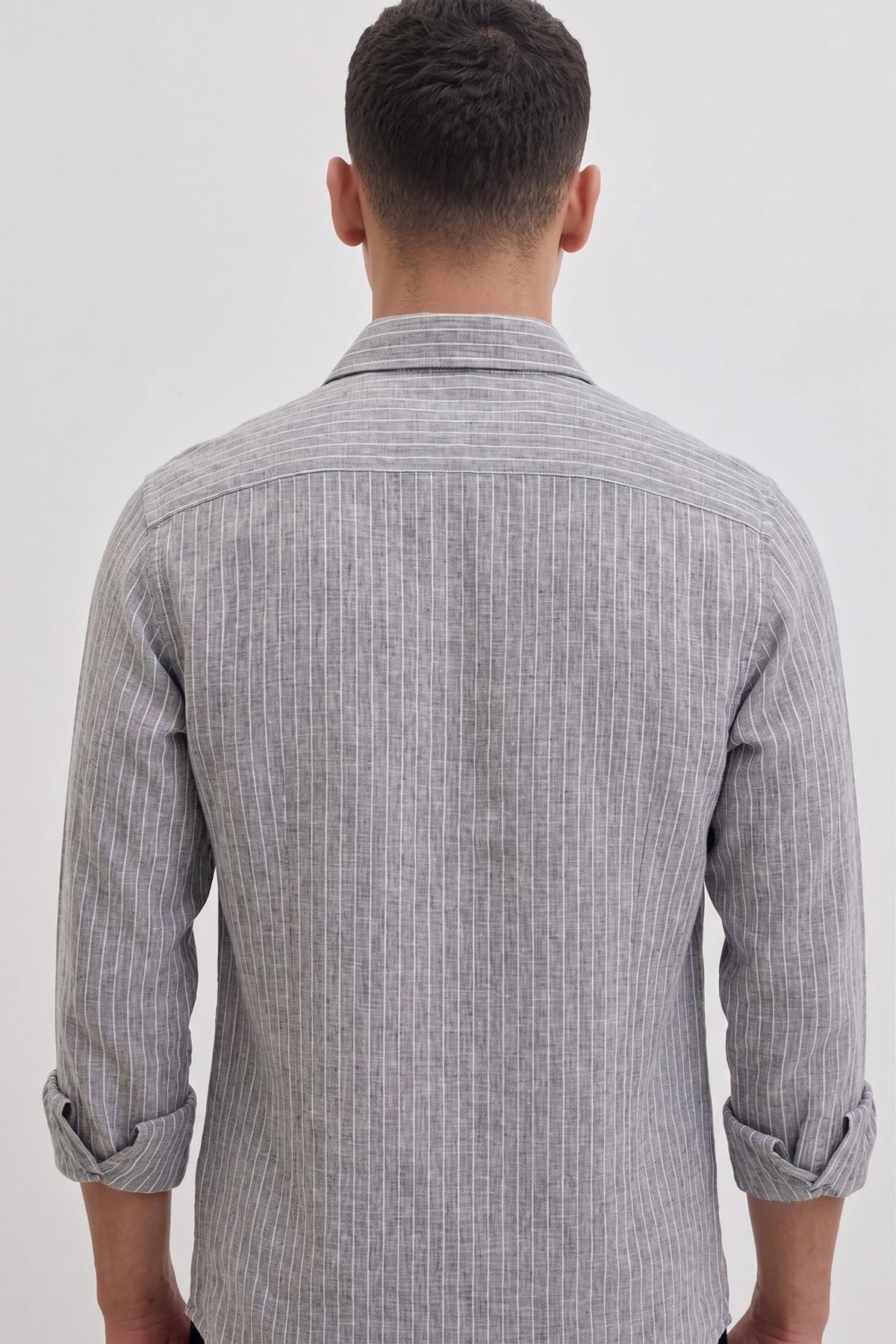 Men’s Grey Casual Shirt | Vertical Stripe Pattern | Regular Fit Full Sleeve Shirt with Chest Pocket