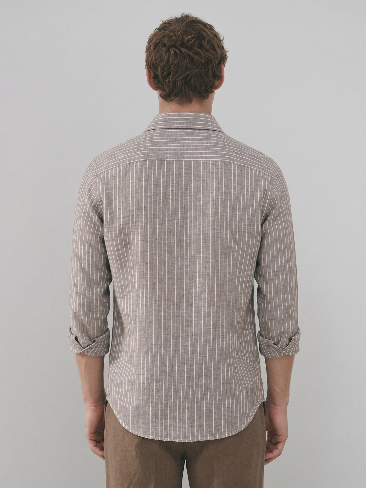 Men’s Brown Casual Shirt | Vertical Stripe Pattern | Regular Fit Full Sleeve Shirt with Chest Pocket