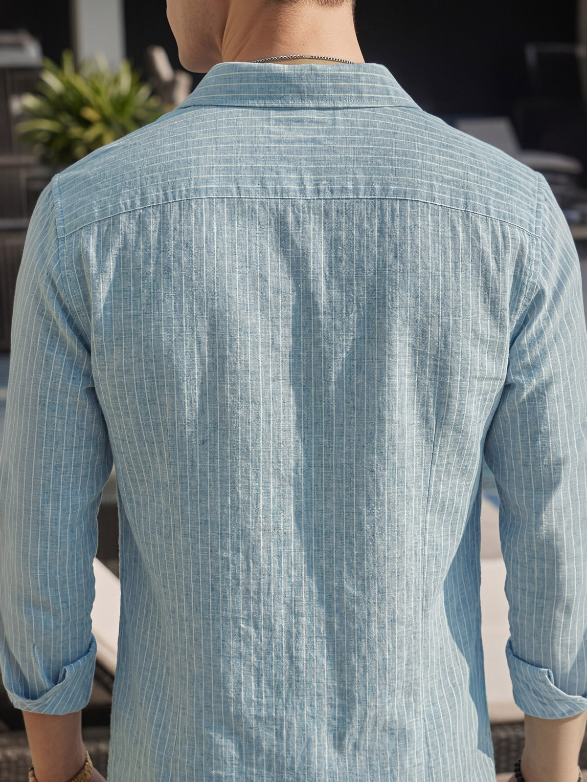 Men’s Turquoise Casual Shirt | Vertical Stripe Pattern | Regular Fit Full Sleeve Shirt with Chest Pocket