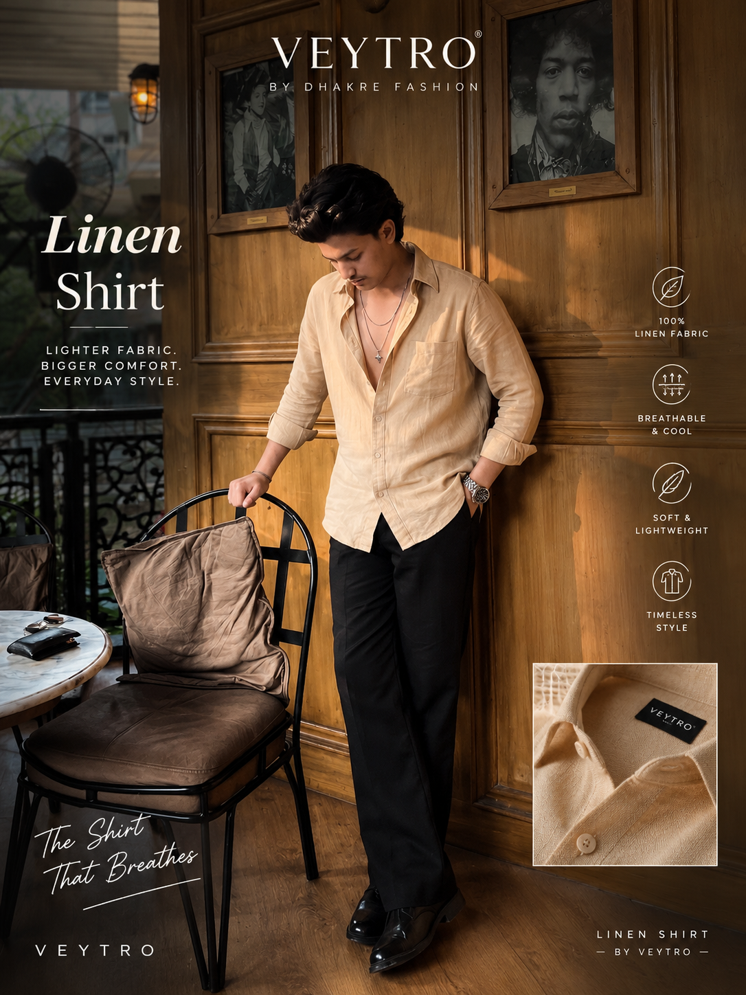 Men’s Beige Cotton Linen Shirt – Premium Lightweight Casual Shirt | Breathable & Stylish
