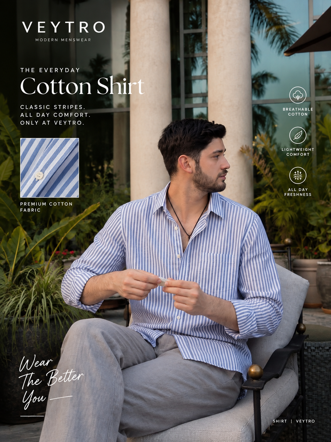 Navy Blue Stripe Cotton Casual Shirt