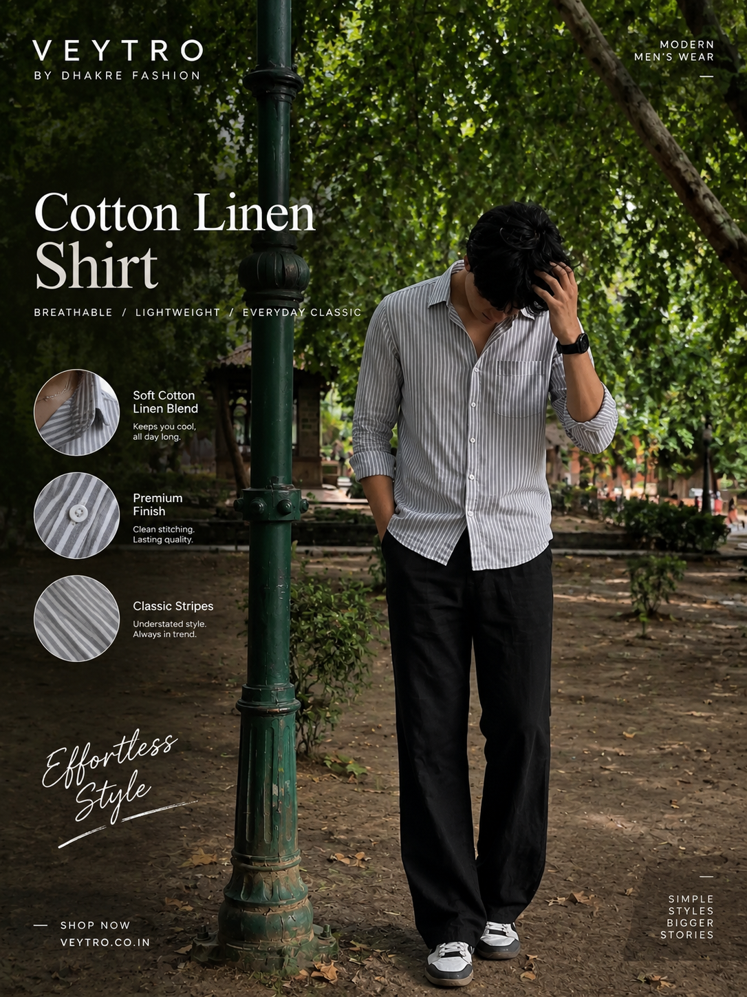 Grey Stripe Cotton Casual Shirt