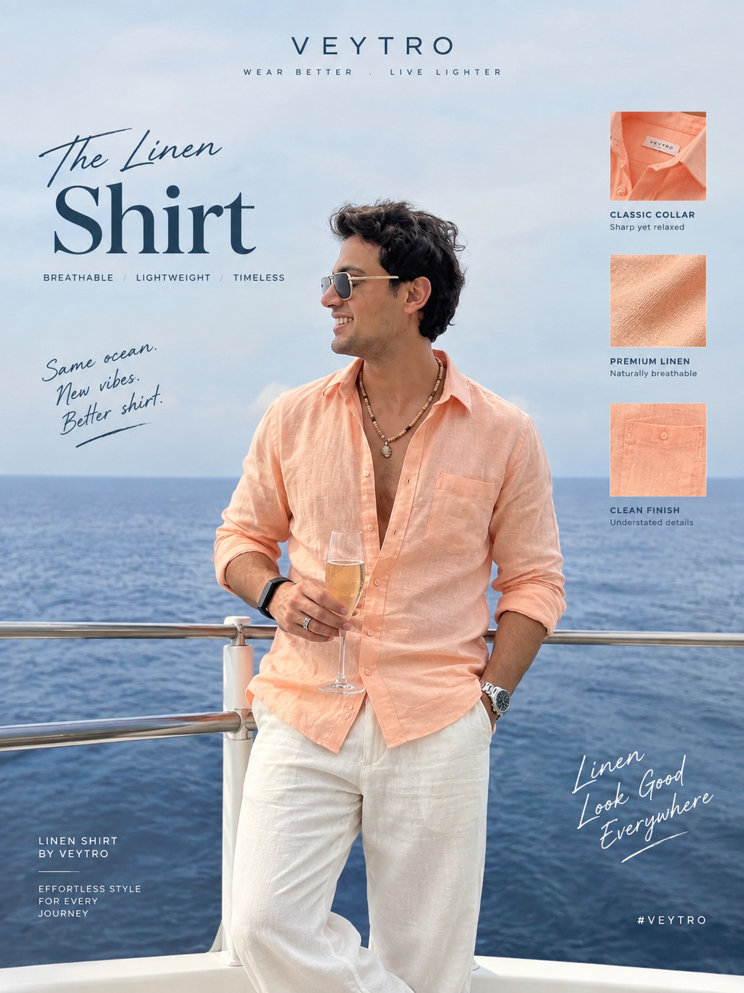 Men’s Premium Peach Linen Full Sleeve Shirt