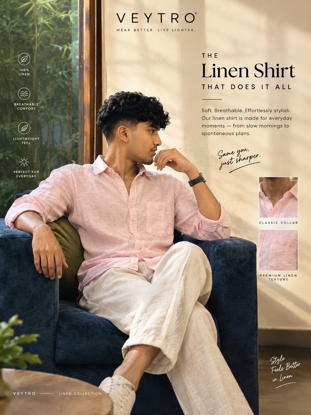 Men’s Light Pink Cotton Casual Shirt