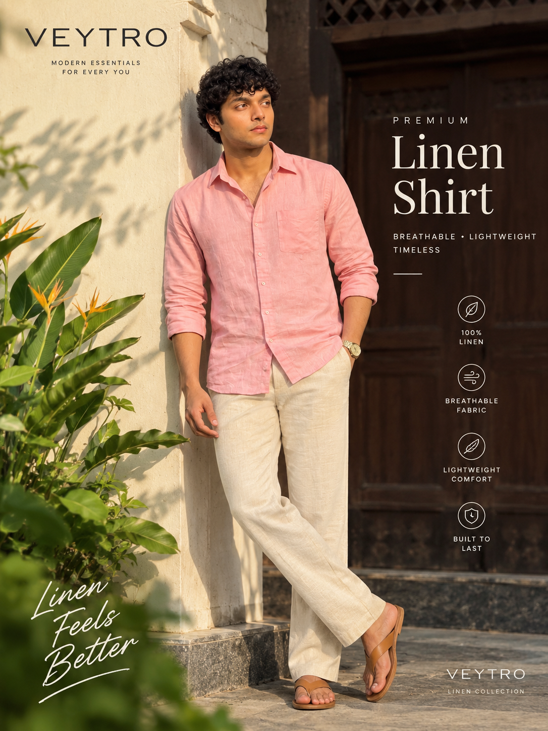 Pink Cotton Linen Casual Shirt
