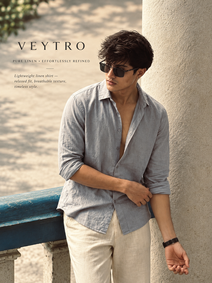Slate Grey Cotton Button-Up Shirt – Tailored Lightweight Luxury Essential for Men