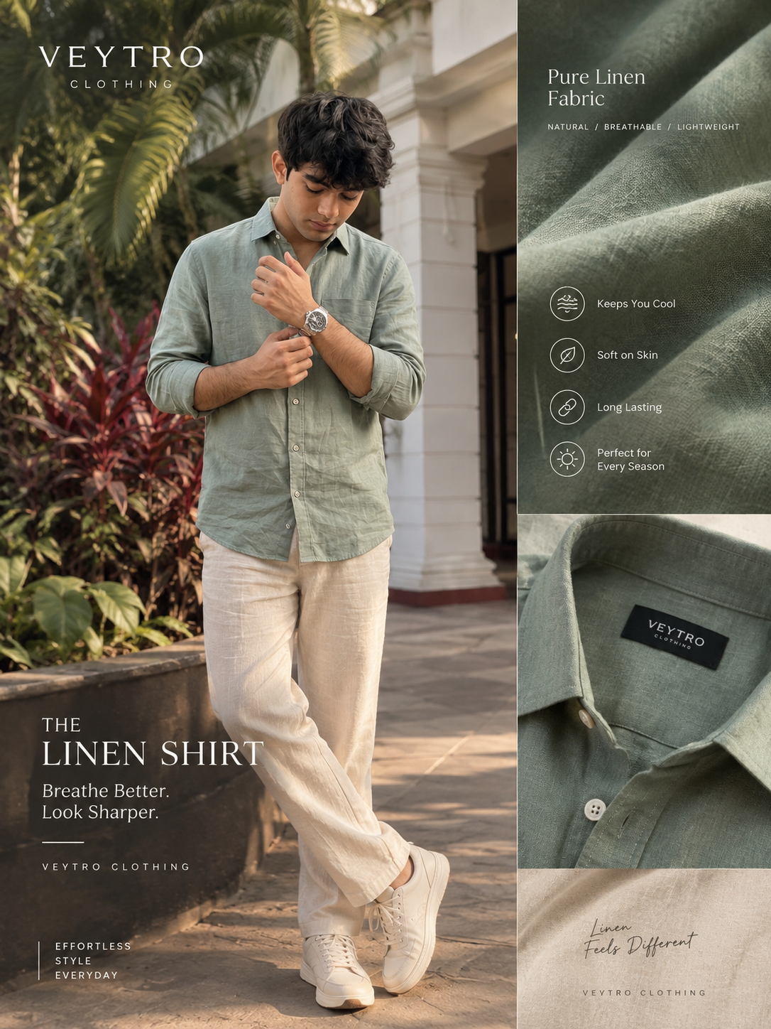 Men’s Sage Green Linen Button-Down Shirt