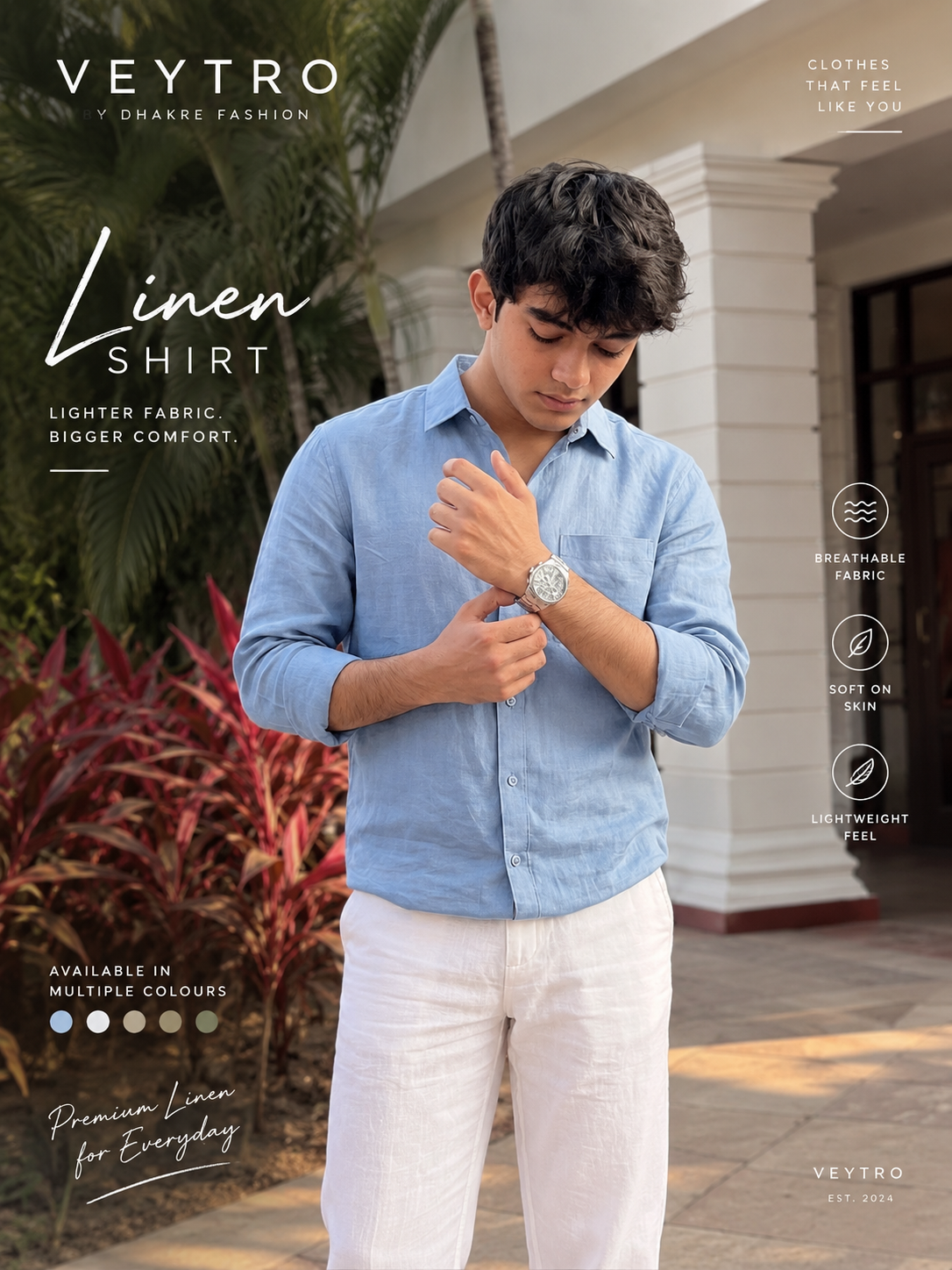 Steel Blue Linen Button-Up Shirt with Chest Pocket – Lightweight Casual Men’s Shirt