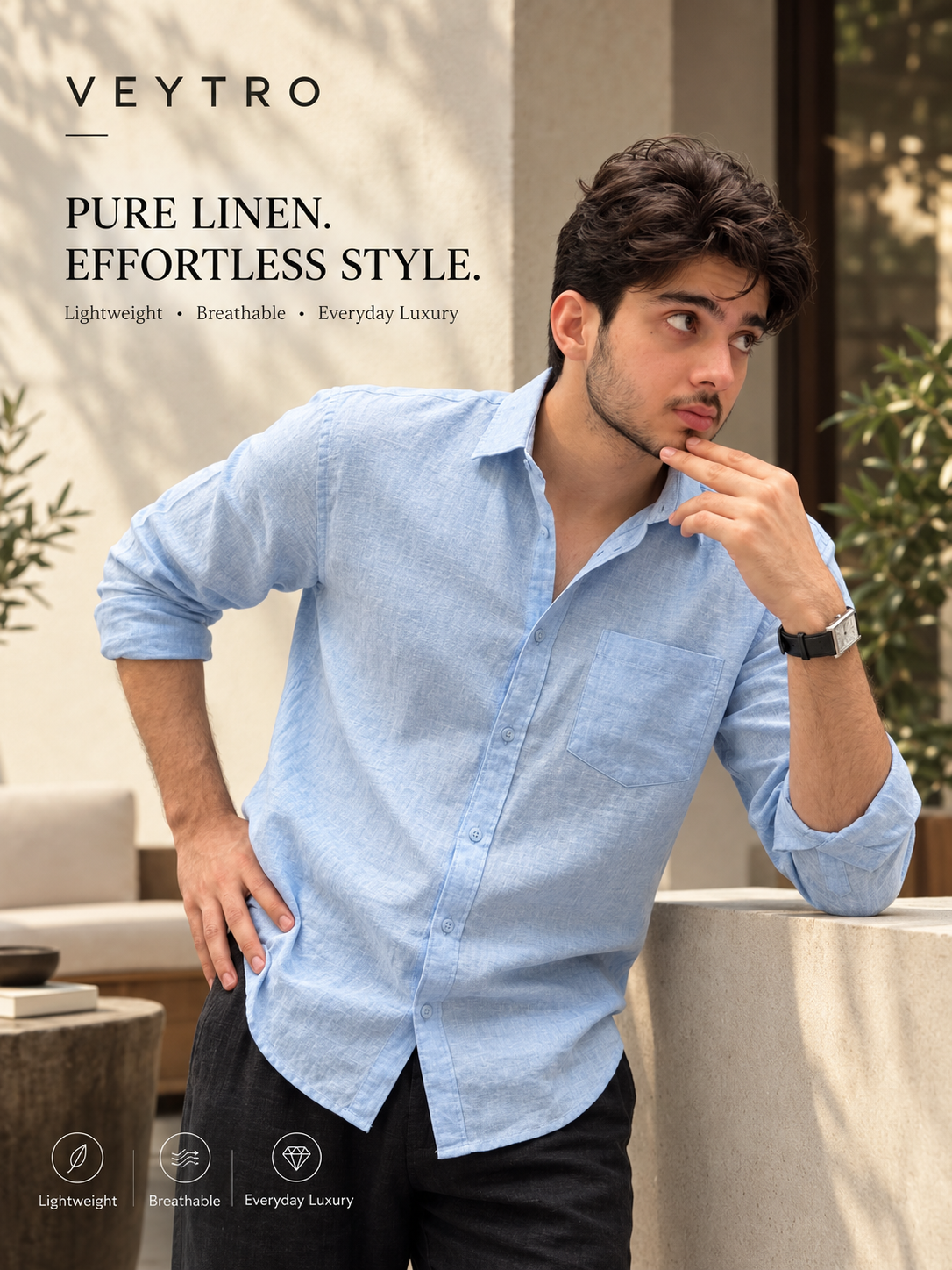 Men’s Light Blue Cotton Casual Shirt