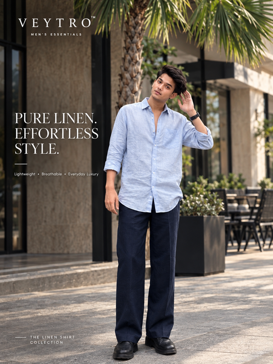 Men’s Premium Light Blue Linen Shirt – Lightweight & Breathable