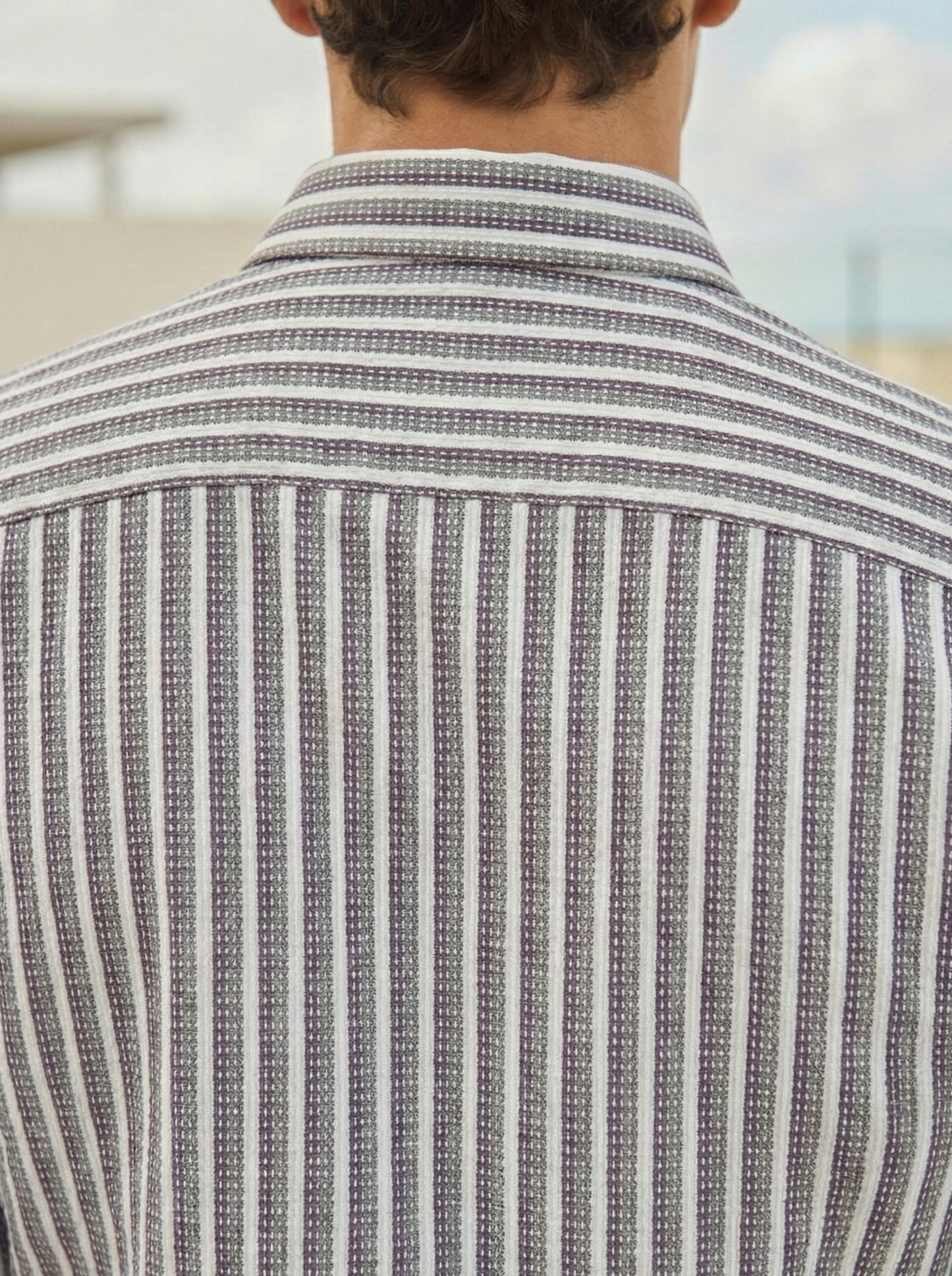 Purple and White Color Stripes Knitted Fabric Shirt