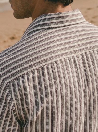 Purple and White Color Stripes Knitted Fabric Shirt