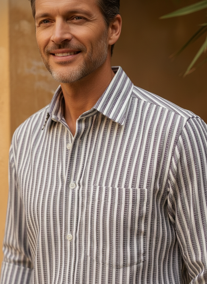 Purple and White Color Stripes Knitted Fabric Shirt