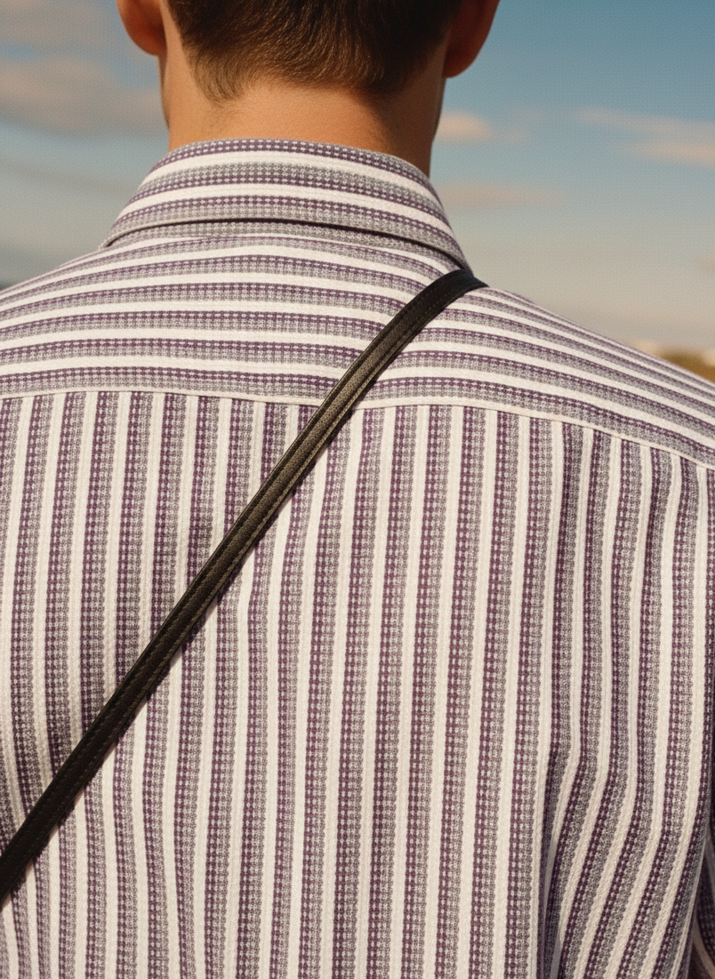 Purple and White Color Stripes Knitted Fabric Shirt