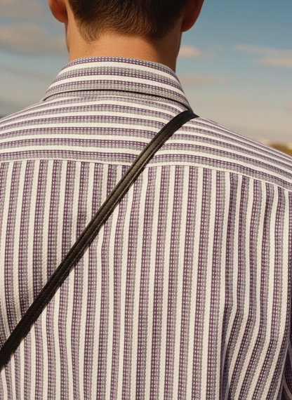 Purple and White Color Stripes Knitted Fabric Shirt