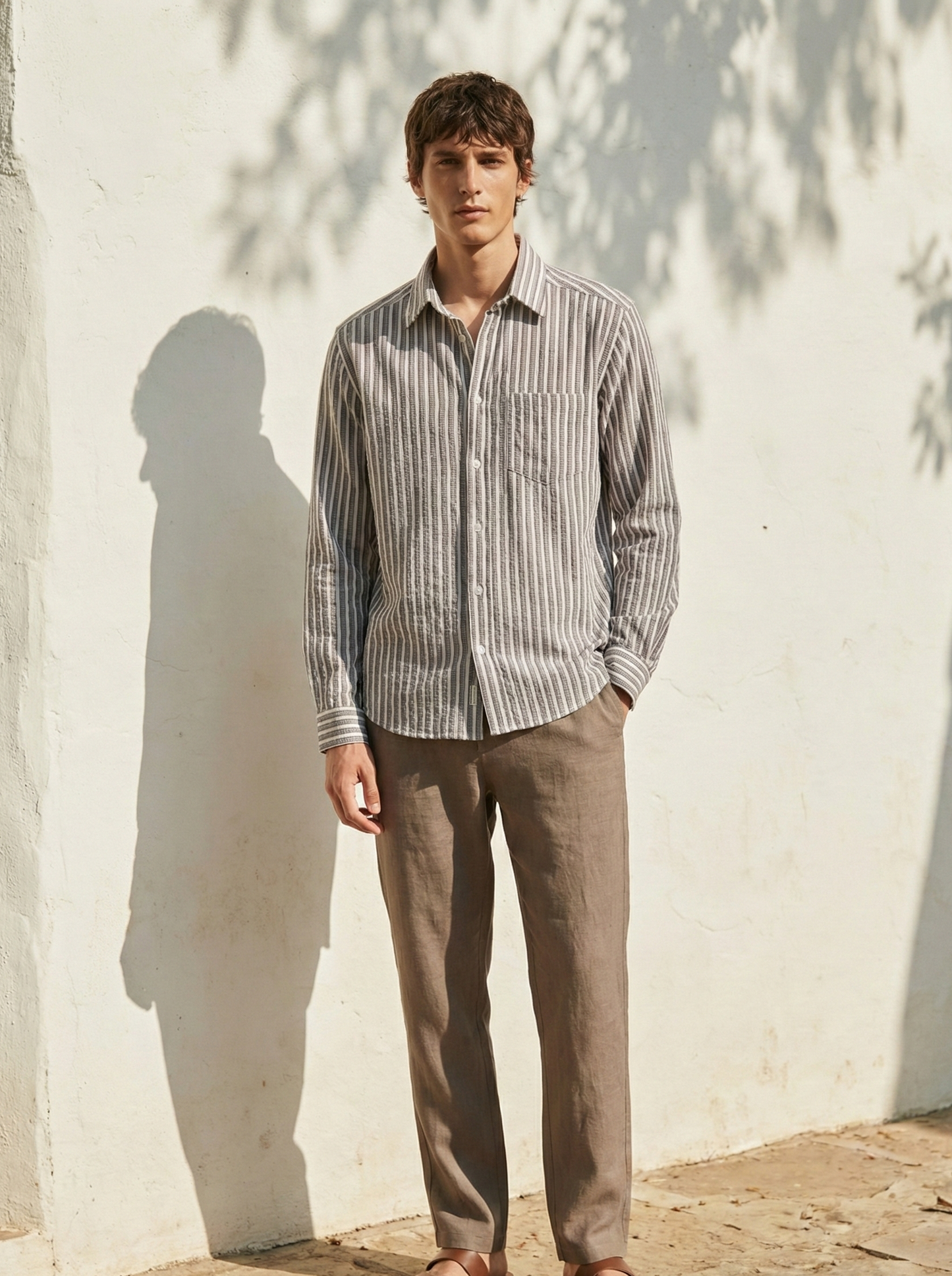 Purple and White Color Stripes Knitted Fabric Shirt