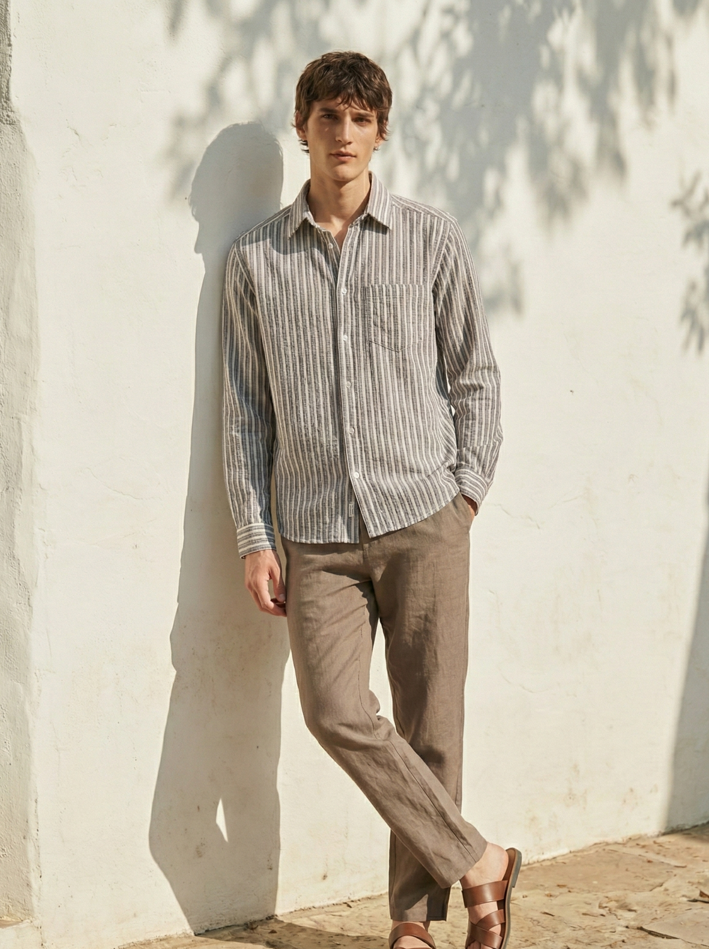 Purple and White Color Stripes Knitted Fabric Shirt