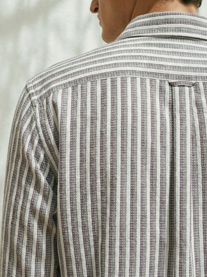 Purple and White Color Stripes Knitted Fabric Shirt