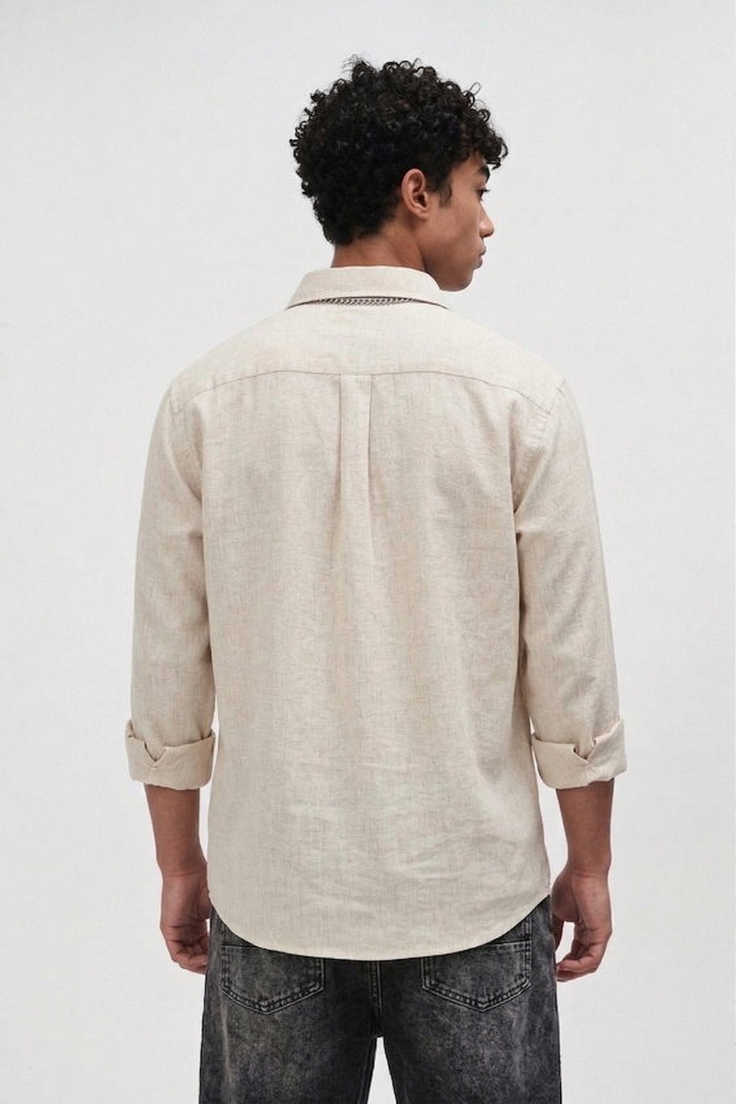Men’s Beige Cotton Casual Shirt – Solid Regular Fit