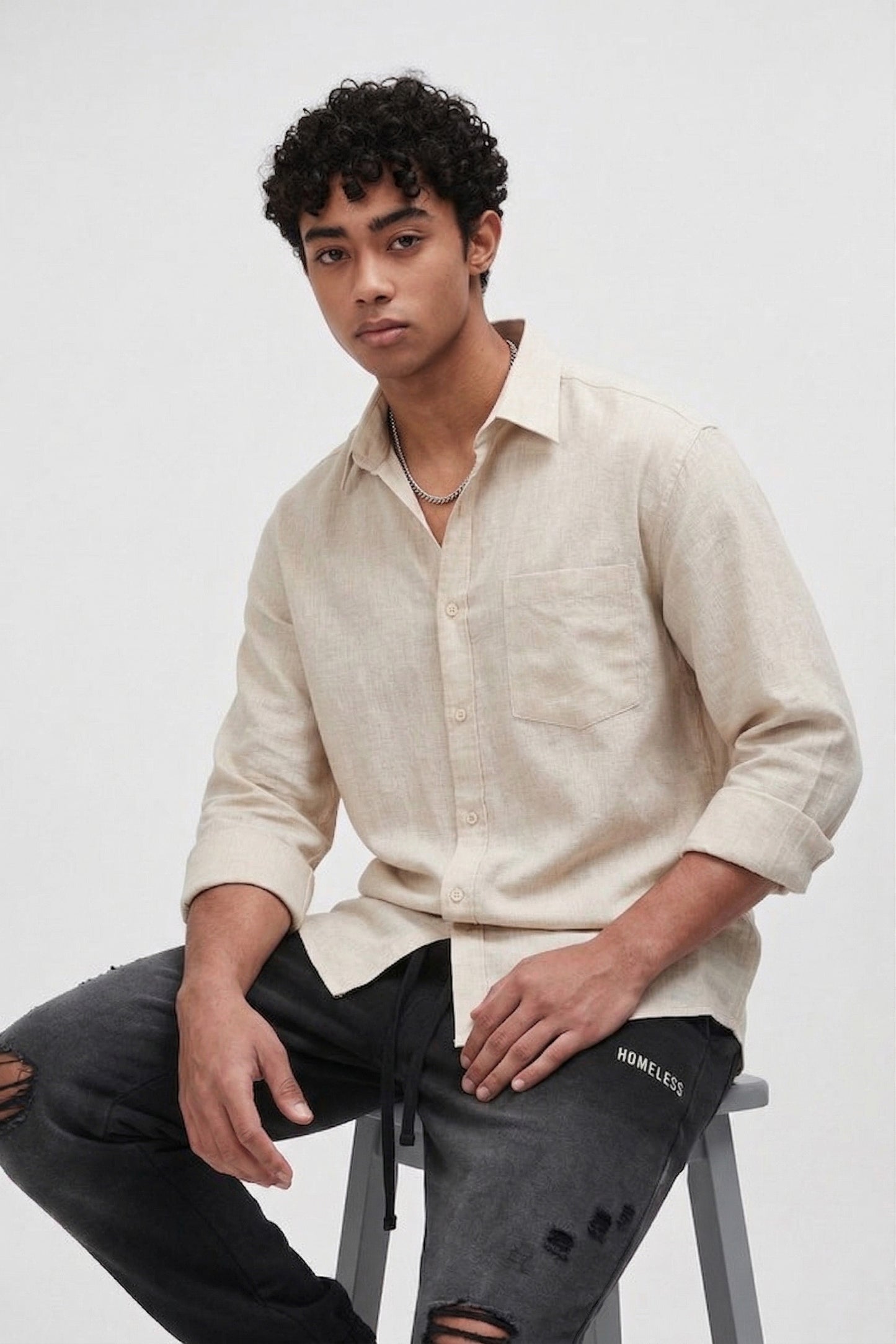 Men’s Beige Cotton Casual Shirt – Solid Regular Fit