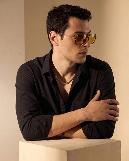 Men’s Black Cotton Casual Shirt – Solid Regular Fit