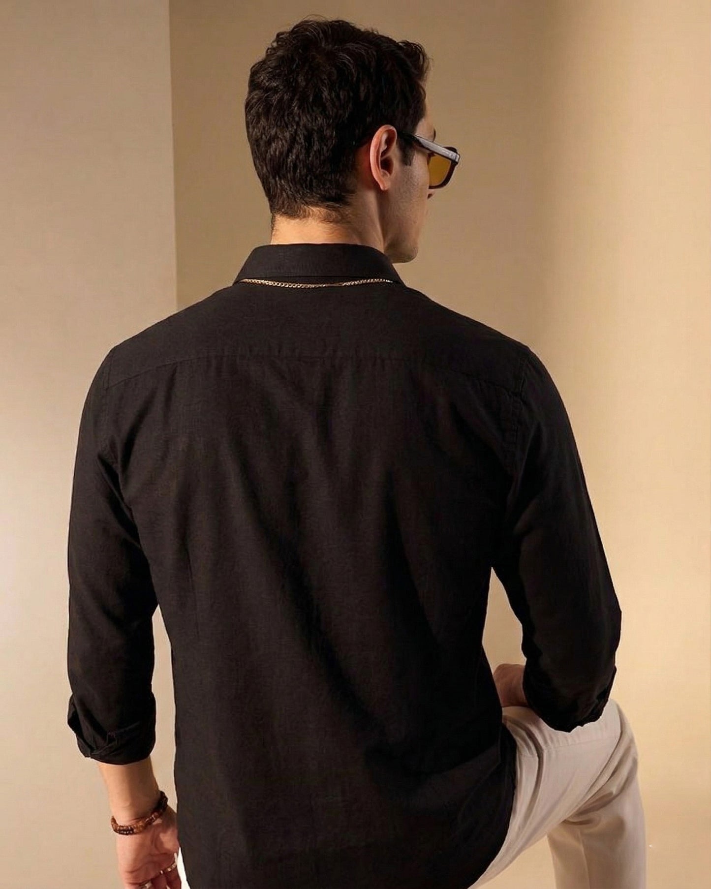 Men’s Black Cotton Casual Shirt – Solid Regular Fit