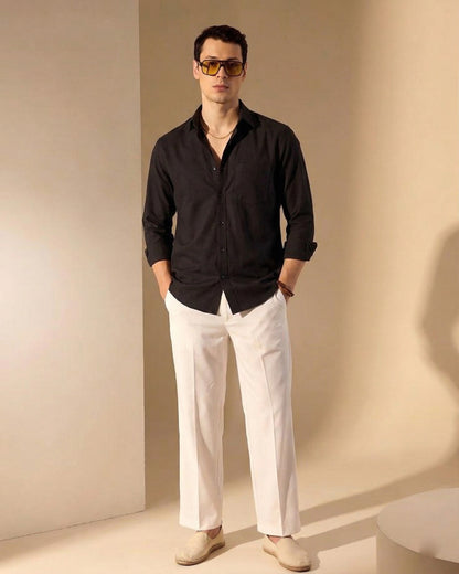 Men’s Black Cotton Casual Shirt – Solid Regular Fit