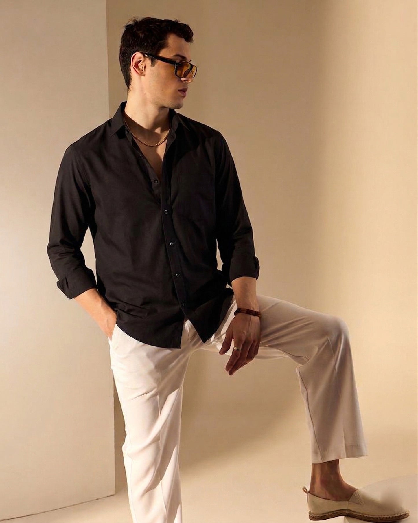 Men’s Black Cotton Casual Shirt – Solid Regular Fit