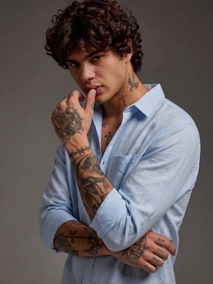 Men’s Light Blue Cotton Casual Shirt