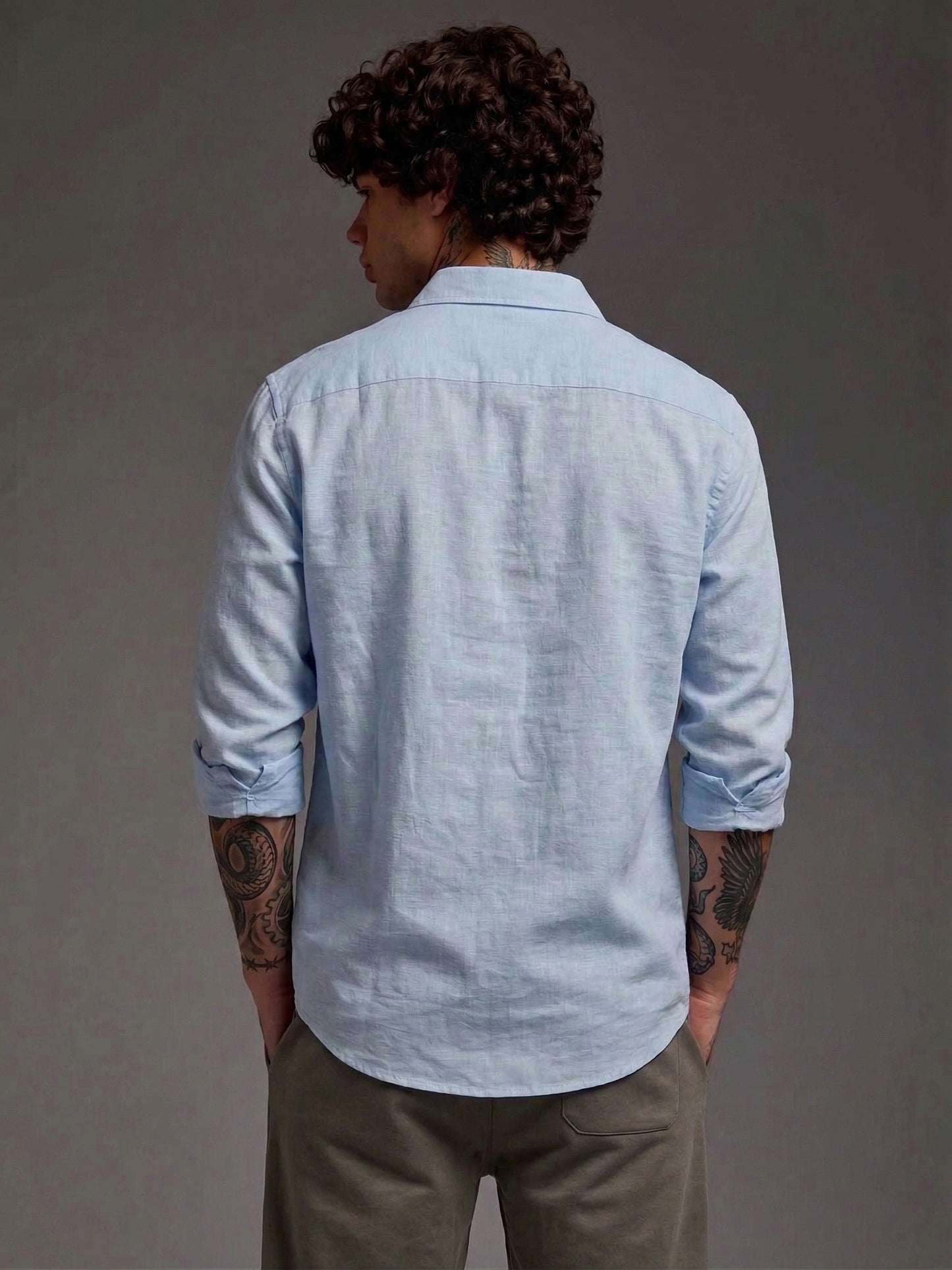 Men’s Light Blue Cotton Casual Shirt