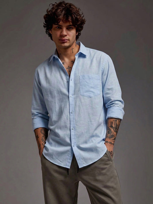 Men’s Light Blue Cotton Casual Shirt