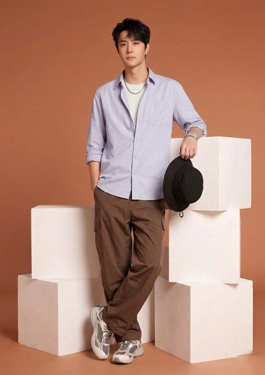 Men’s Light Lavender Solid Cotton Casual Shirt – Regular Fit