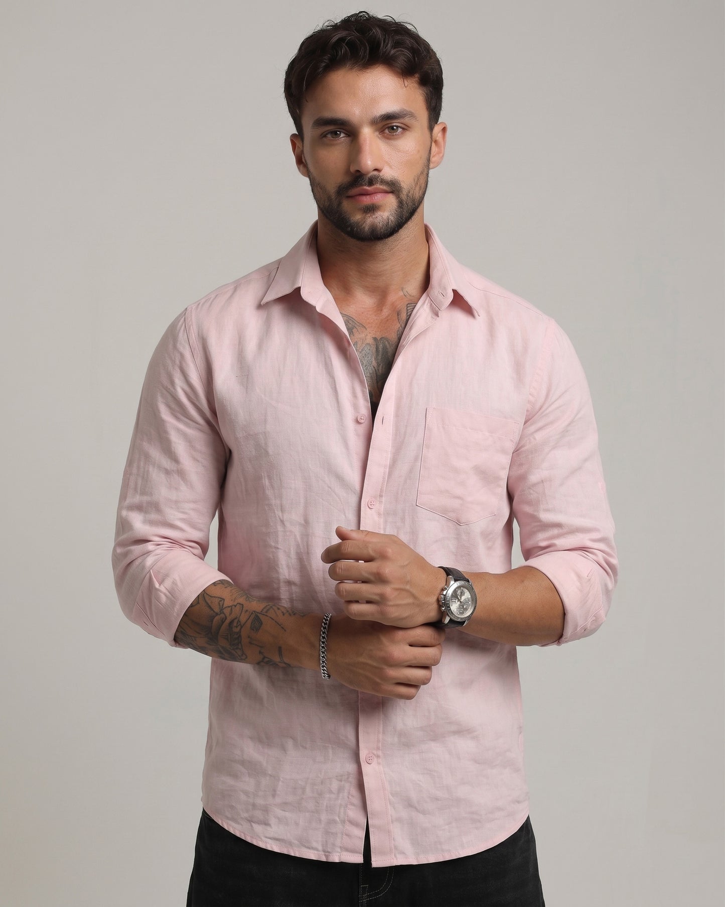 Men’s Light Pink Cotton Casual Shirt