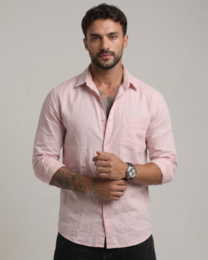 Men’s Light Pink Cotton Casual Shirt