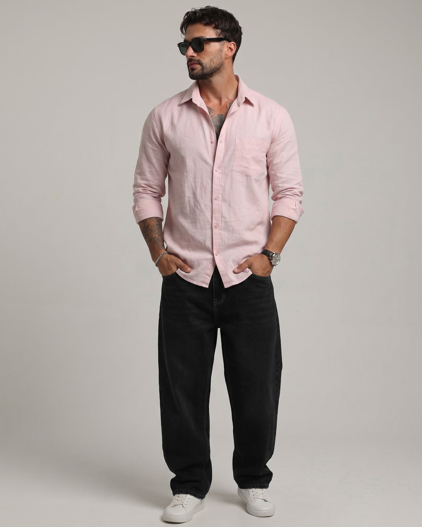 Men’s Light Pink Cotton Casual Shirt