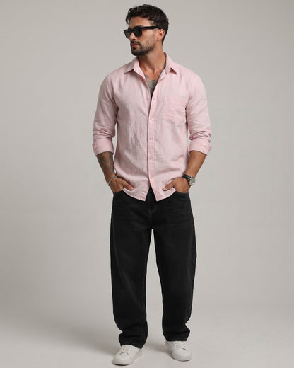 Men’s Light Pink Cotton Casual Shirt