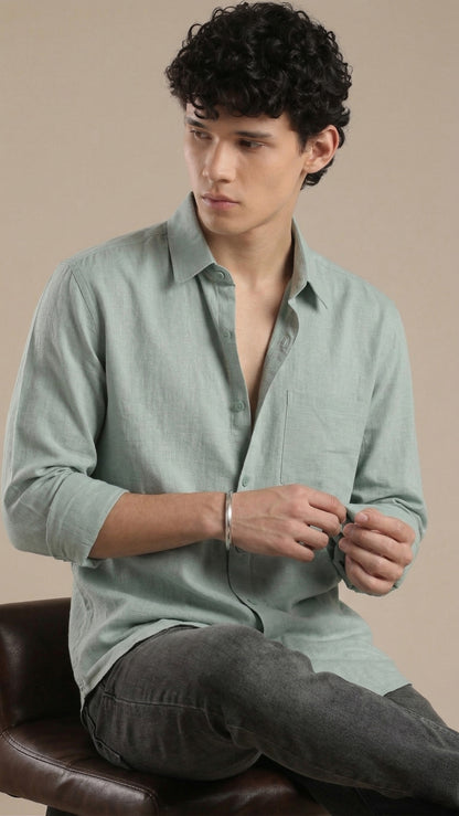 Men’s Mist Green Cotton Casual Shirt – Solid Regular Fit