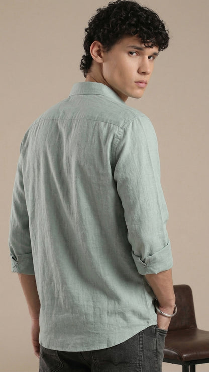 Men’s Mist Green Cotton Casual Shirt – Solid Regular Fit
