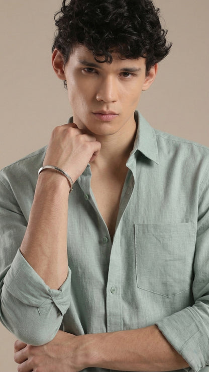 Men’s Mist Green Cotton Casual Shirt – Solid Regular Fit