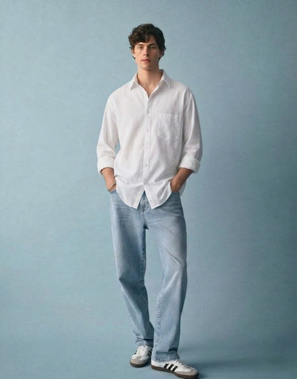 Men’s White Cotton Casual Shirt – Solid Regular Fit