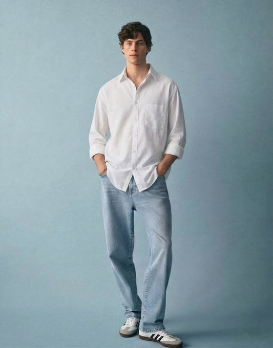 Men’s White Cotton Casual Shirt – Solid Regular Fit