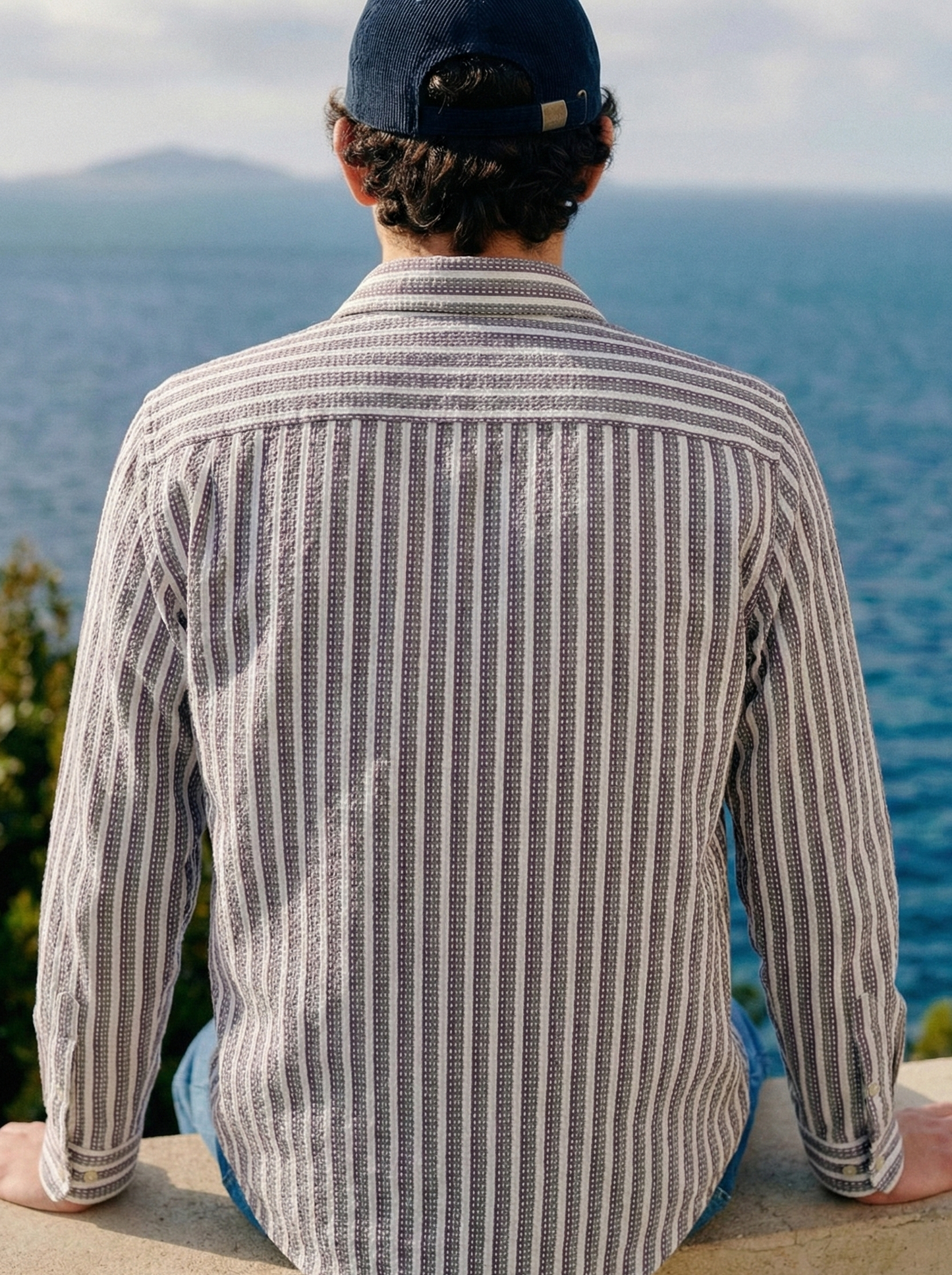 Grey and White Color Stripes Knitted Fabric Shirt