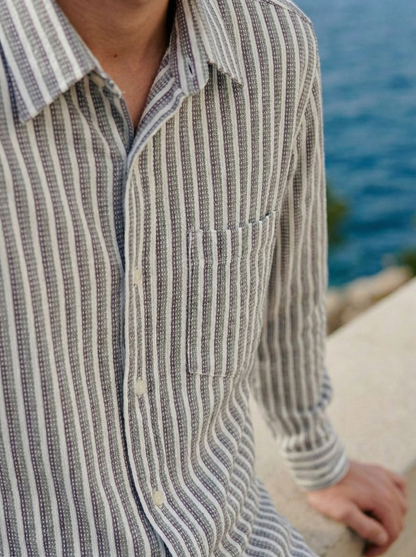 Grey and White Color Stripes Knitted Fabric Shirt