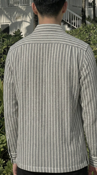 Grey and White Color Stripes Knitted Fabric Shirt