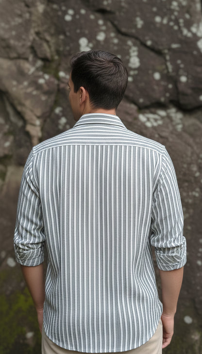 Grey and White Color Stripes Knitted Fabric Shirt