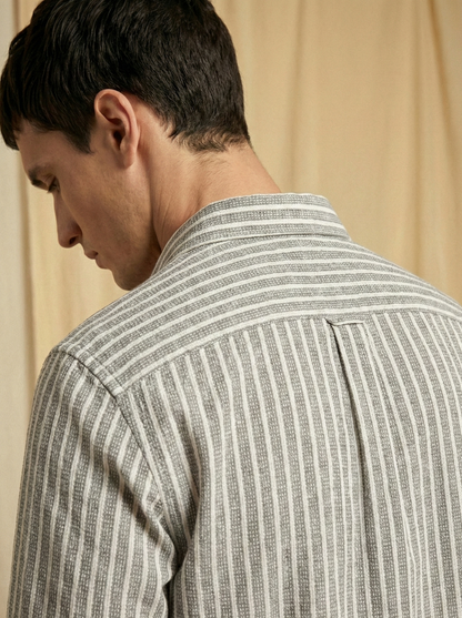 Grey and White Color Stripes Knitted Fabric Shirt